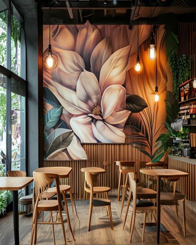 Café custom-print feature wall mural