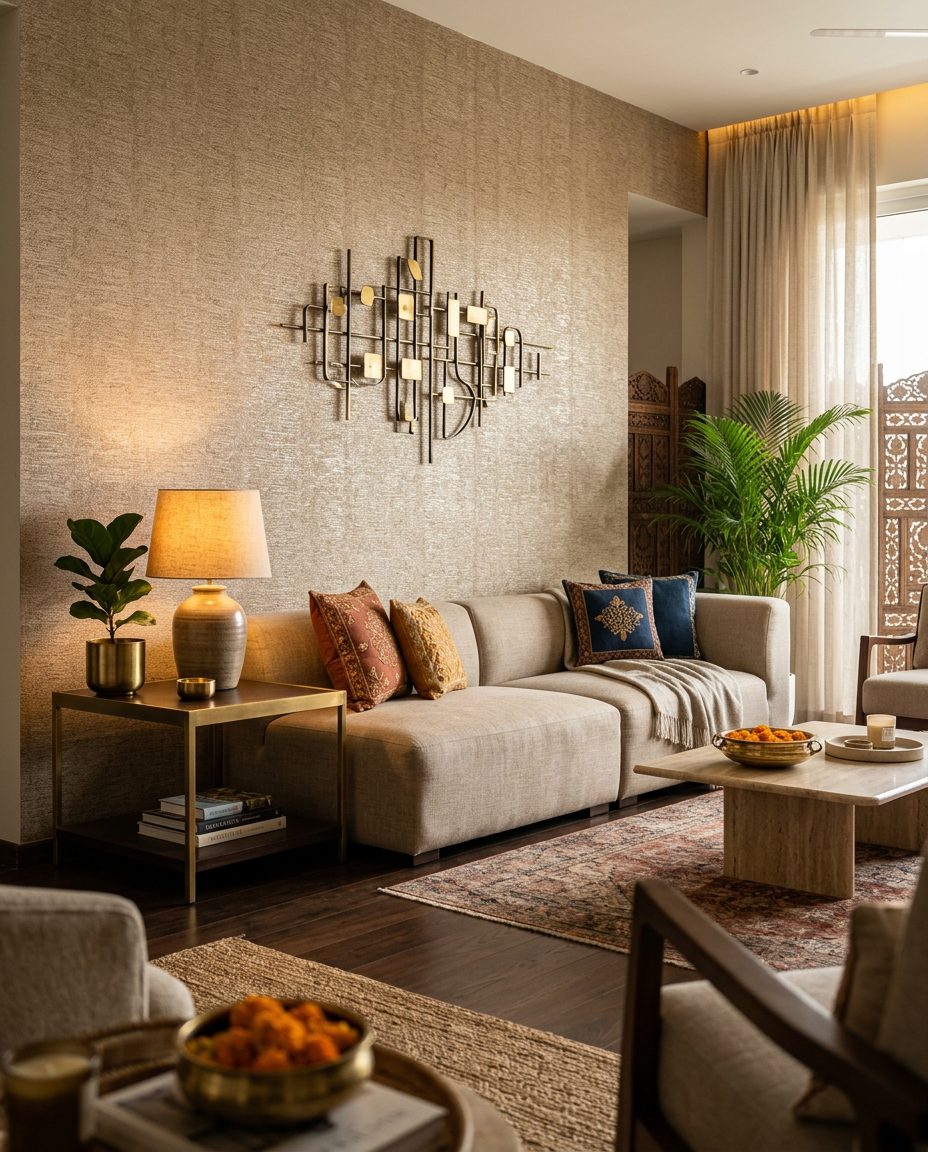 Living room textured designer wallpaper