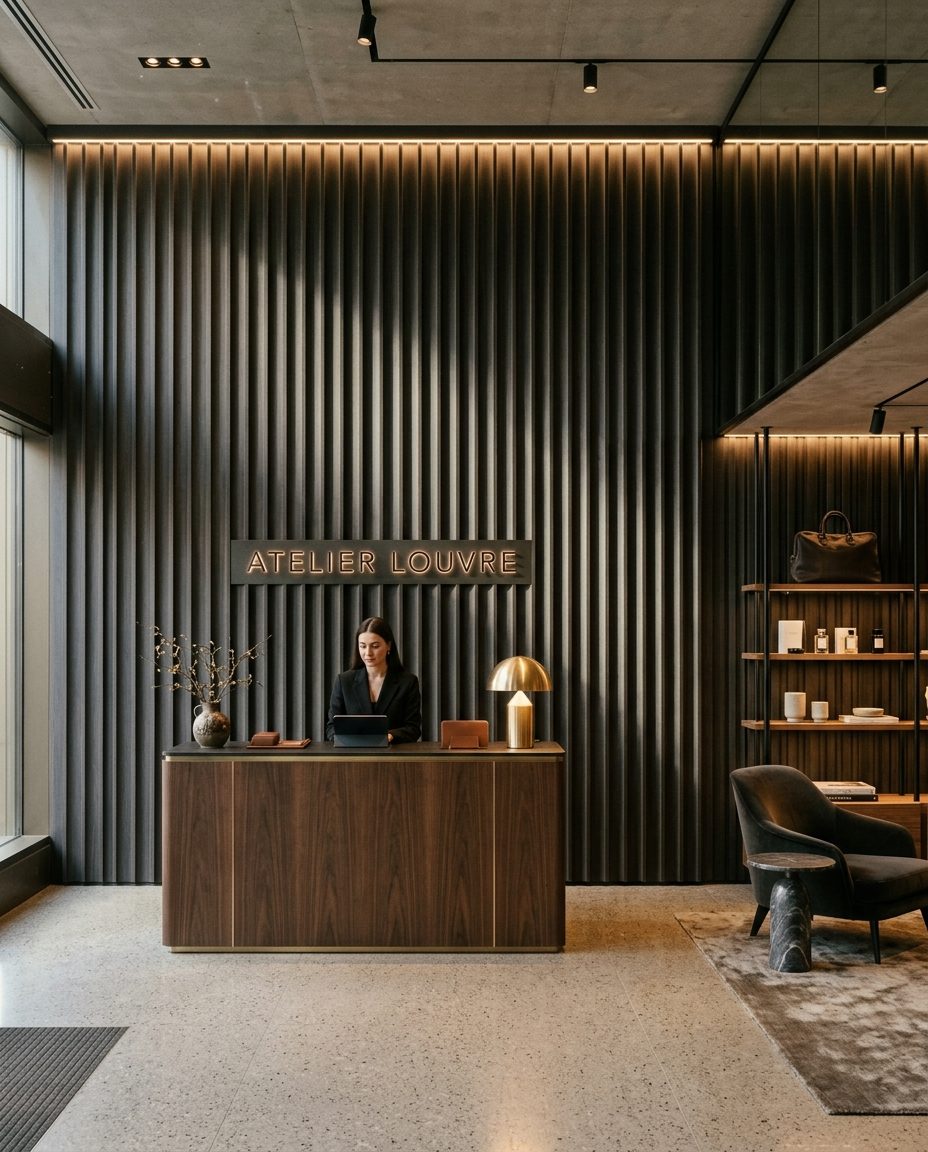 Showroom charcoal fluted louver wall
